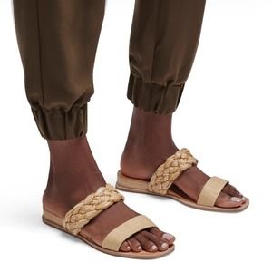 NEW Dolce Vita Beige Braided Raffia Persey Slide Sandals